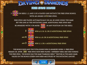 DaVinci Diamonds Extra Spins Bonus