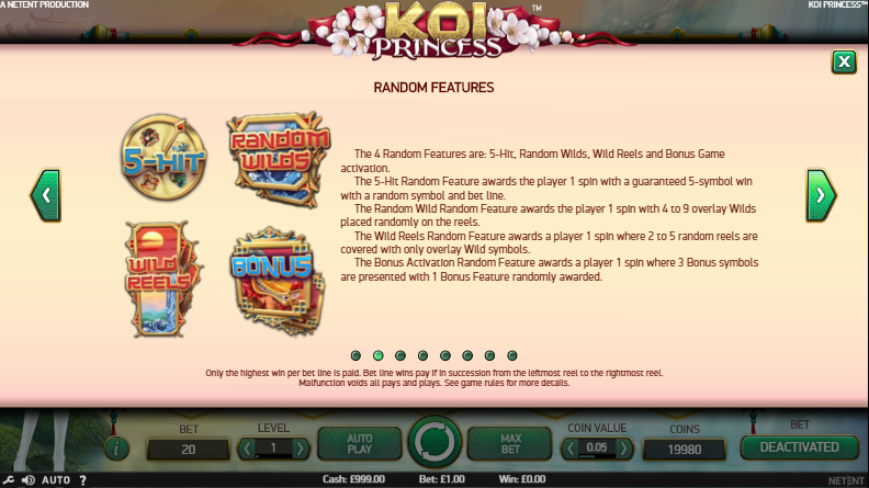 Koi Princess Mobile Slot NetEnt Random Features