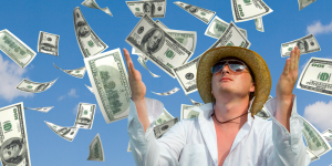 Progressive Jackpot Winner Money Bills in the Air