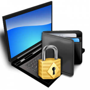 Padlock And Wallet On Laptop