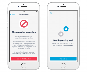 Monzo Gambling Block on iPhone